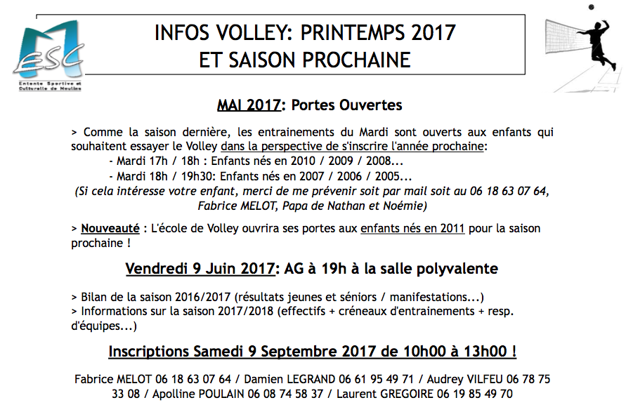 A diffuser largement les infos du volley